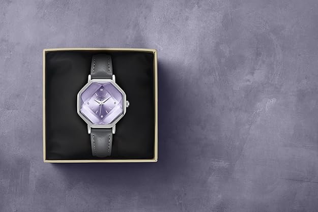Reloj Correa de Cuero Gris/Dial Lila