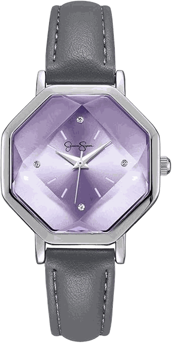 Reloj Correa de Cuero Gris/Dial Lila