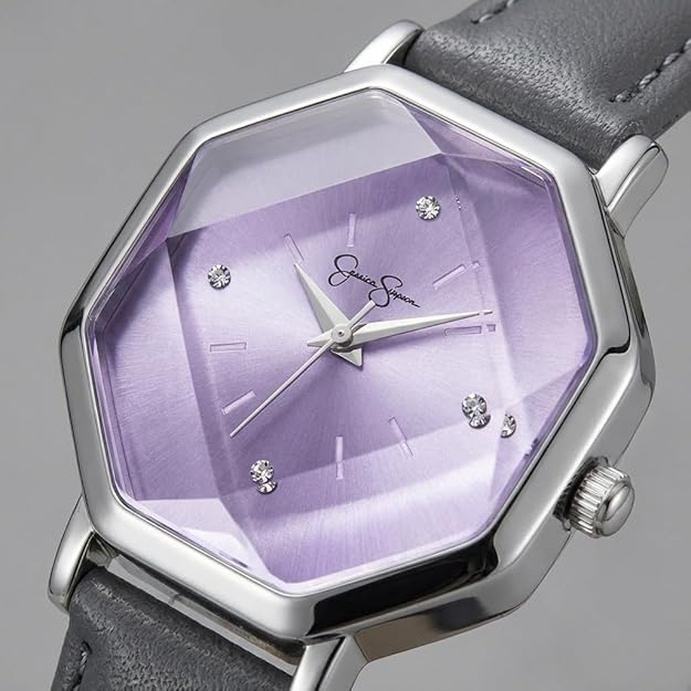 Reloj Correa de Cuero Gris/Dial Lila